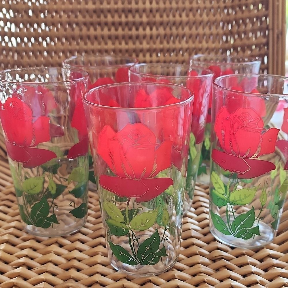 Anchor Hocking Red and Green Floral Glasses
